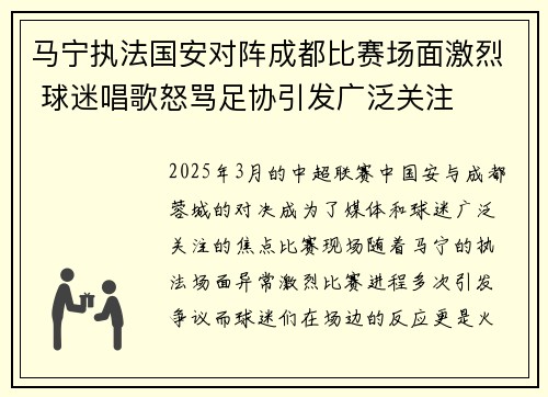 马宁执法国安对阵成都比赛场面激烈 球迷唱歌怒骂足协引发广泛关注